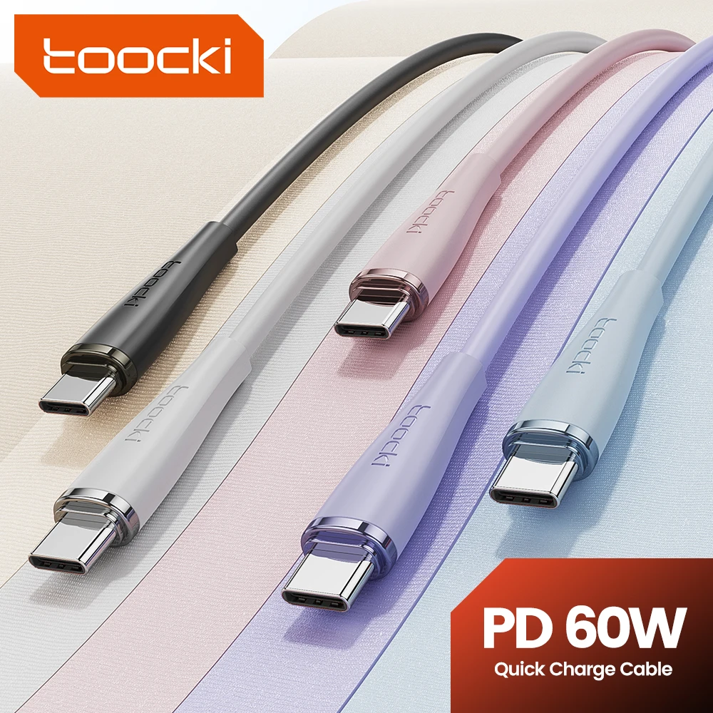 Toocki 60W USB C Cable Fast Charging Type C To Type C Cable For iPhone 15 Pro Samsung S24 Xiaomi Huawei Applebook Soft Data Cord