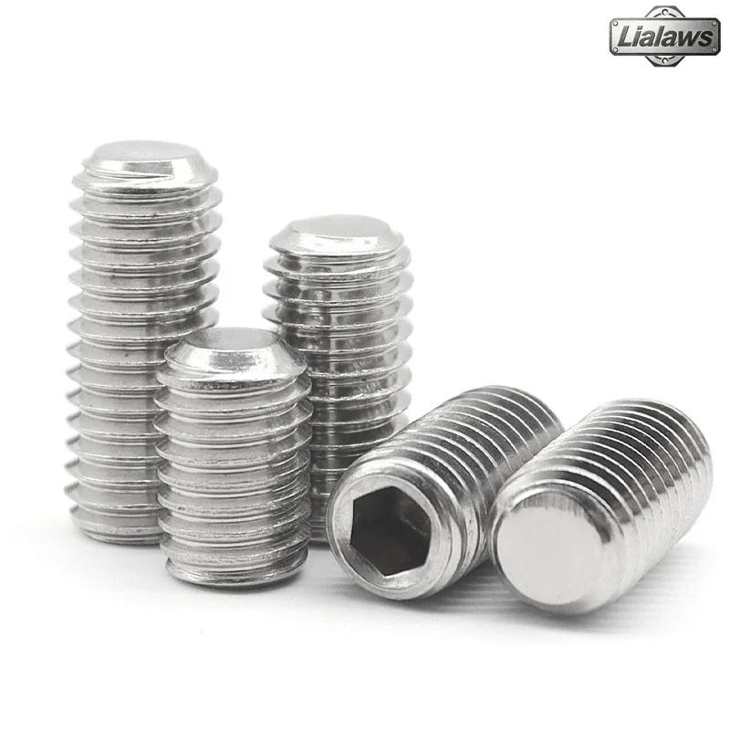 Headless Allen Grub Set Screws 304 Stainless Steel Flat Point Hex Socket Set Screw M1.6 M2 M2.5 M3 M4 M5 M6 M8 M10 M12 M14 M16