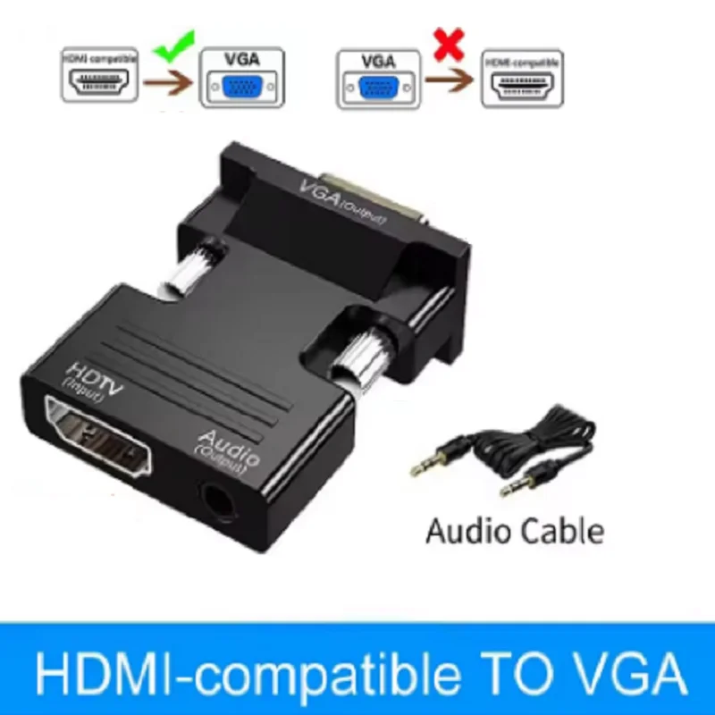 HDMI-compatible to VGA Converter Adapter with 3.5mm Audio Cable For PC Laptop TV Box Projector HDTV Female to Vga Male Converter