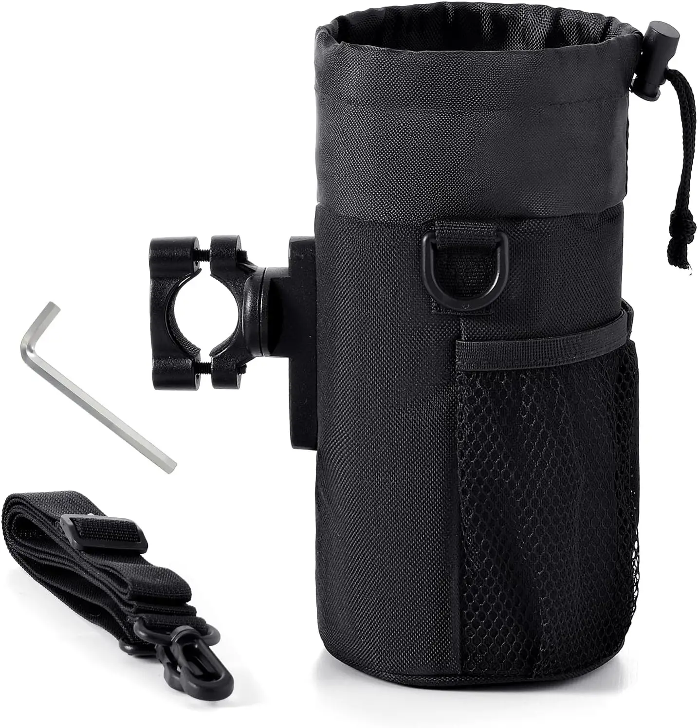 

Motorcycle Cup Holder with Mesh Pockets, Universal Water Bottle Accessory for Bike, e-Bike, ATV, UTV, Wheelchair, Walker (Fits
