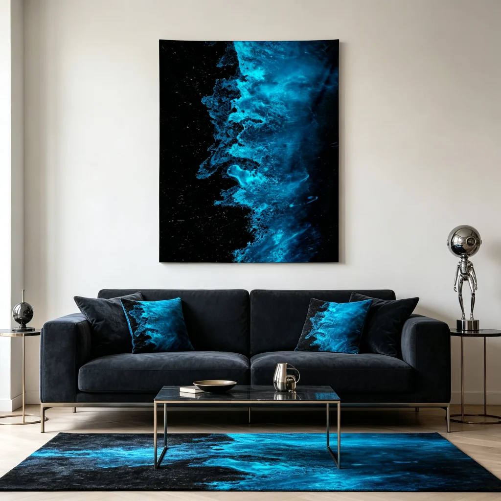 1PC Blue Glowing Wave Art Print Backdrop Banner, Bedroom Living Room Photo Background, Polyester, Home Decor, Wall Art