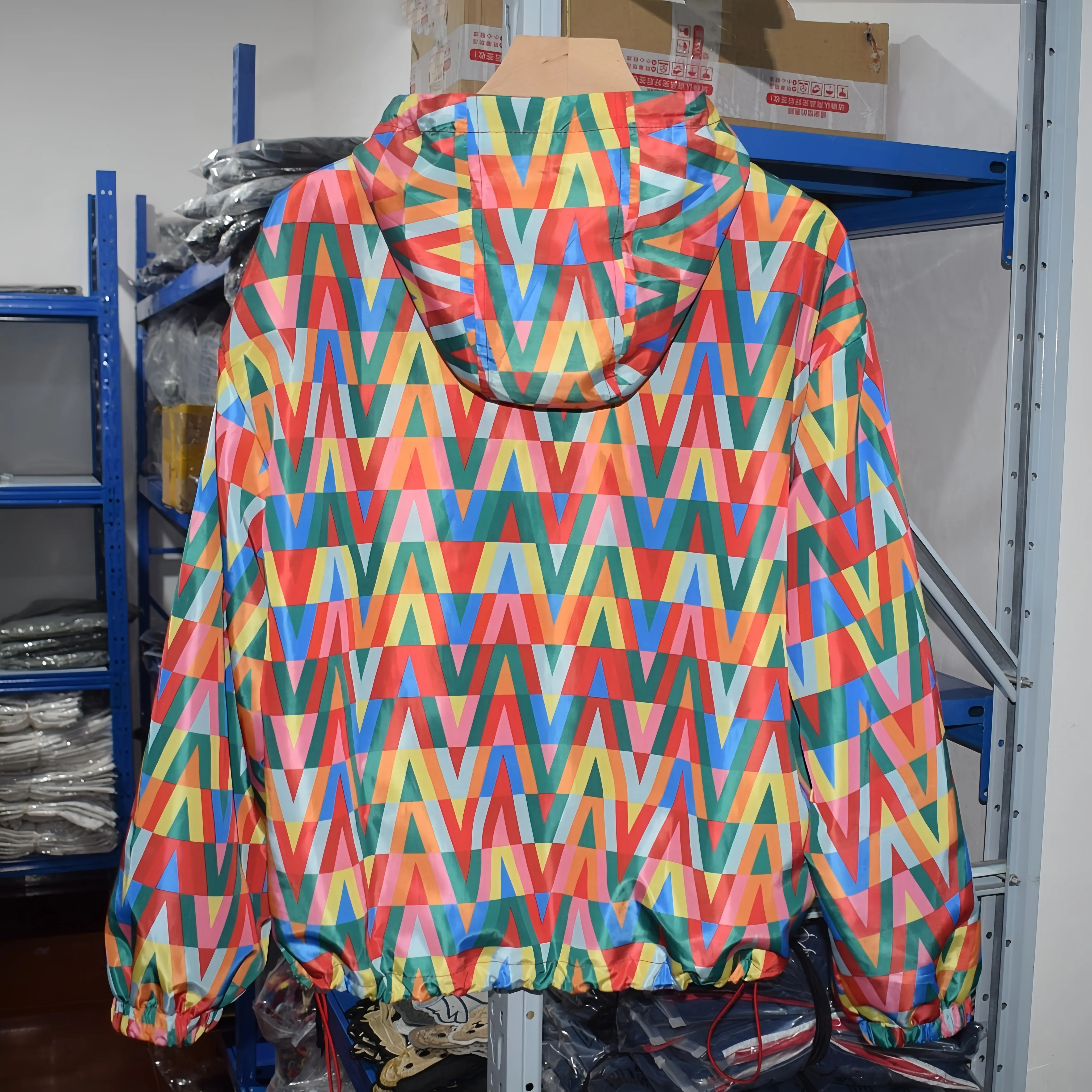 Luxury Brand Design Color Printing Loose Zipper Long Sleeves Hooded Jacket For Woman Coat Fashion Lady Outerwear Clothes