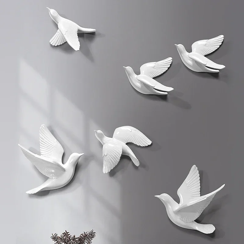 European White Three-dimensional Bird Wall Decoration Living Room Swallow Wall Hanging Abstract Animal Ornaments Home Decoration