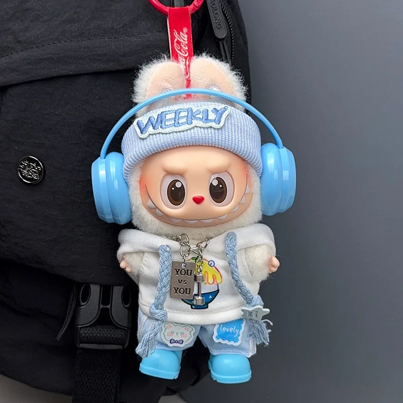 Für 17 cm labubu Puppe Kleidung Blau Casual Set Kompatibel mit V1V2V3 Plüsch Spielzeug Transformation Set Mode Puppe Zubehör