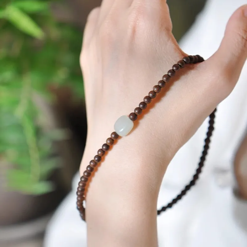 Golden 6M Thin Buddhist Bead Simple Hetian Jade Ancient Style Fresh Fairy Sandalwood Bracelet For Artistic Women HandString 4