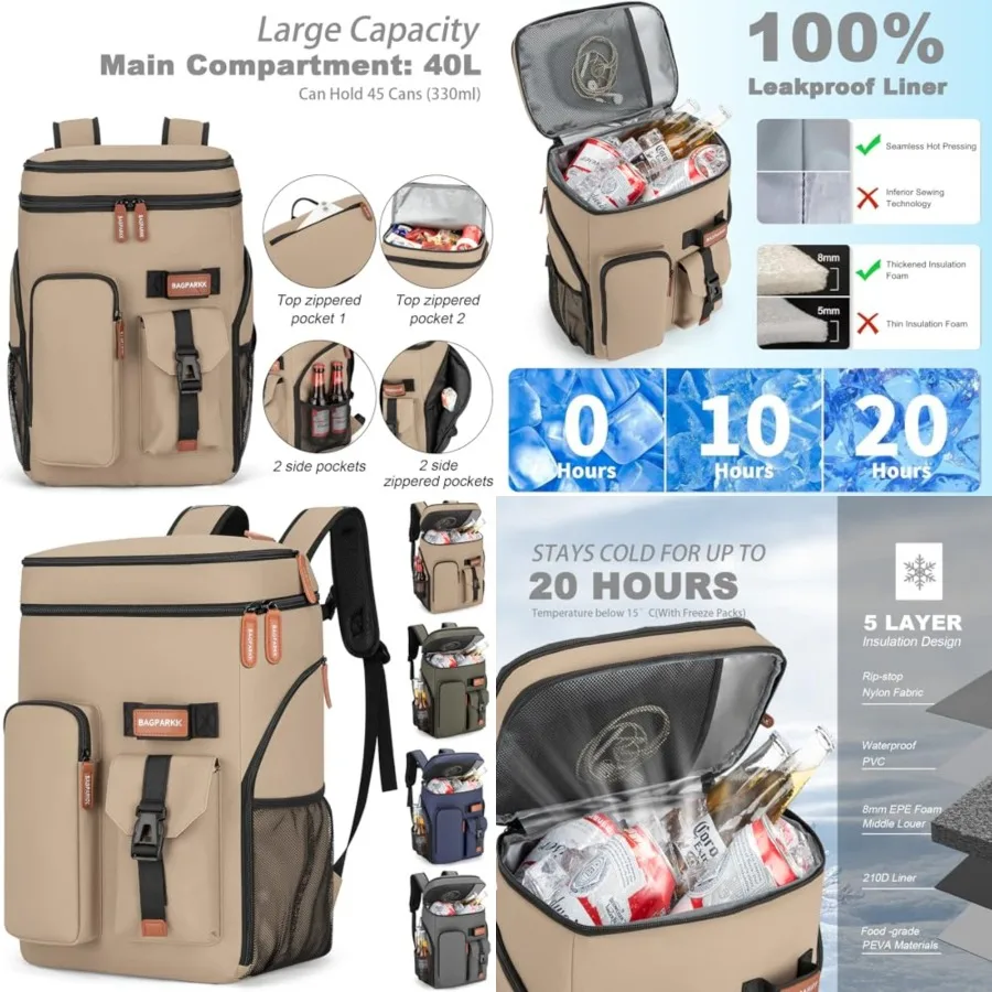 

Insulated Cooler Backpack, 33/45 Cans Multifunctional Double Deck Leakproof Cooler Bag with Sternum Strap, Large Capacity Light