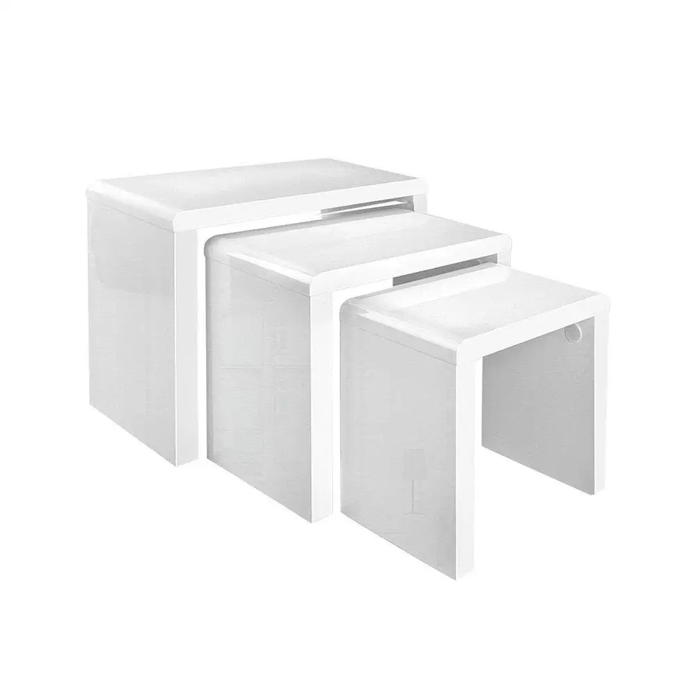 &Modern Glossy White Nesting Coffee Table Set of 3 Round Living Room Side Tables Space Saving Coffee Tables for Home Lounge Deco