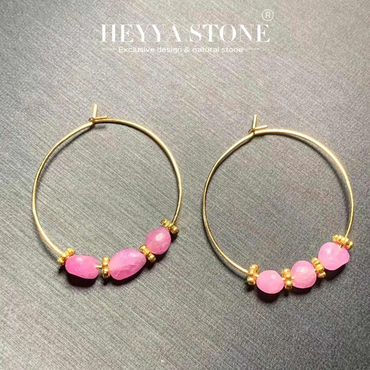 HEYYA STONE Natural RUBY Hoop Earrings Simple Classic Round Circle Gemstone Jewelry Handmade 14K GOLD exclusive