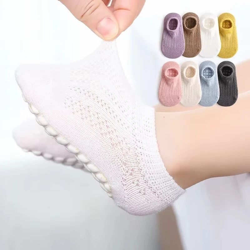 

8 Pairs children's cotton socks, anti slip children's floor socks, candy colored boat socks, mesh breathable short socks