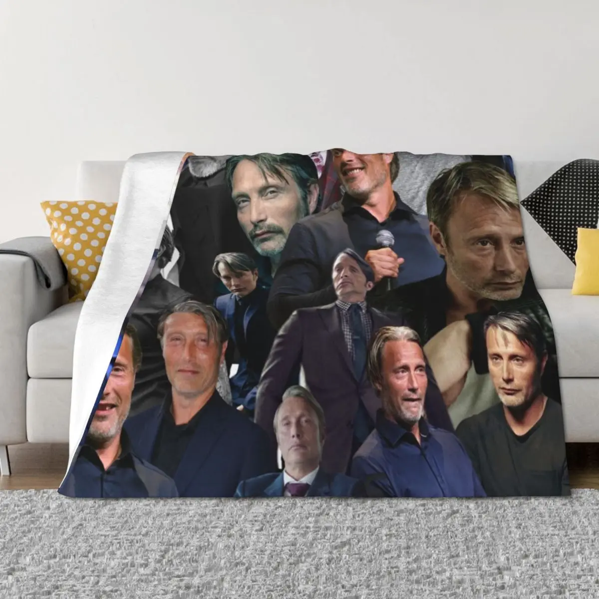 

mads mikkelsen photo collage Throw Blanket Luxury Thicken christmas gifts Stuffeds Furrys Blankets