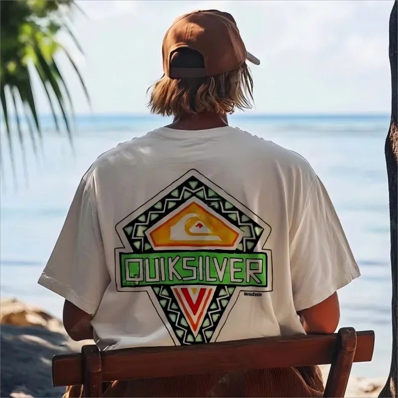 2025 جديد 90s دراجة نارية ريترو تصفح نمط مطبوعة تصفح تي شيرت المألوف الرجال والنساء الملابس قميص