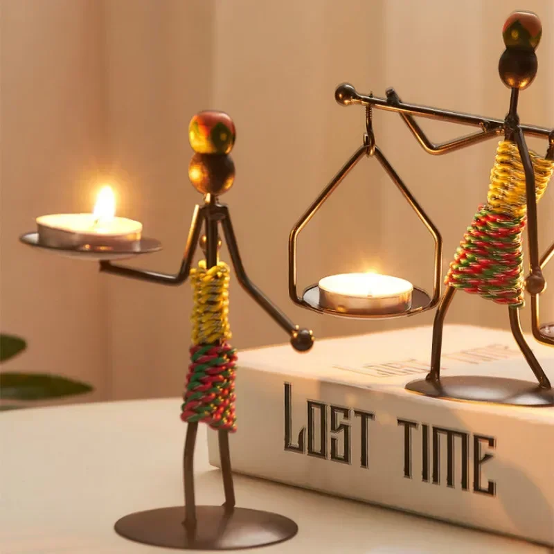 

Vintage Metal Candlestick Handmade Iron Candle Holder Creative Crafts Miniature Wrought Holder Home Living Room Decoration