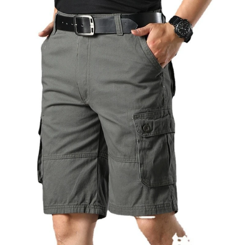 

Мужские шорты-карго из 100% хлопка с несколькими карманами, свободные прямые спортивные полубрюки для мужчин, мужские летние тактические бермуды