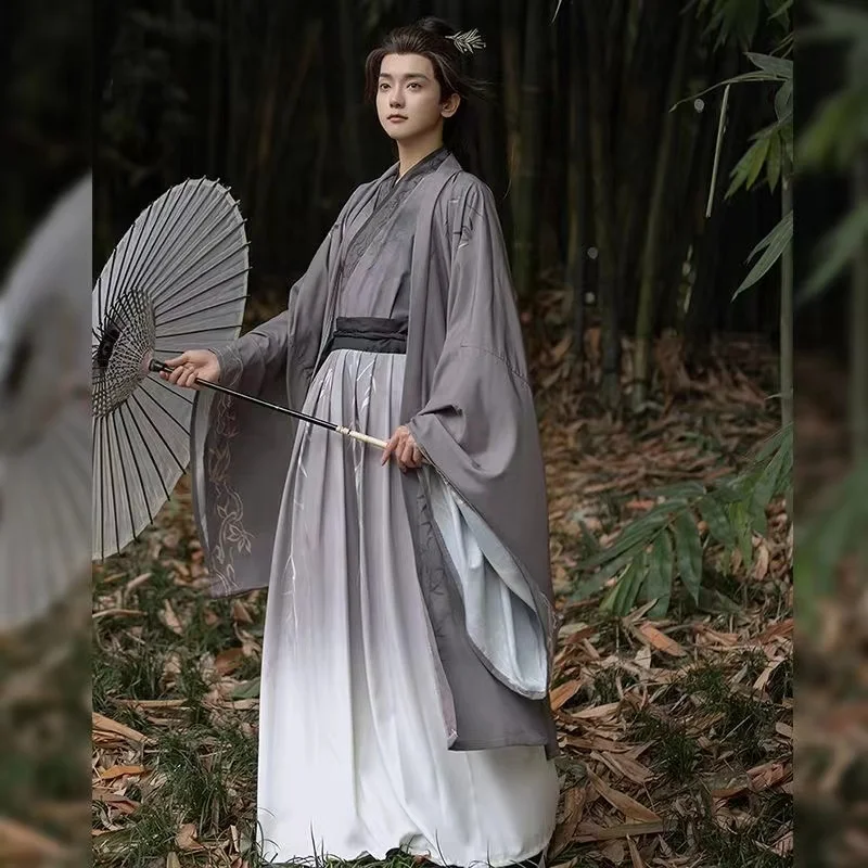 Hanfu ชุดเครื่องแบบคอสเพลย์สไตล์จีนดั้งเดิมสำหรับผู้ชายผู้หญิงยุค Weijin โบราณพิมพ์ลายเฉพาะกลุ่มนักเรียนวินเทจ