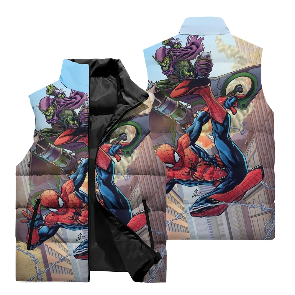 Winter New Spider-Man Men\'s Vest Jacket Marvel Clothing 3D Printing Men\'s Sleeveless Jacket Oversized Windproof Warm Coat Vest