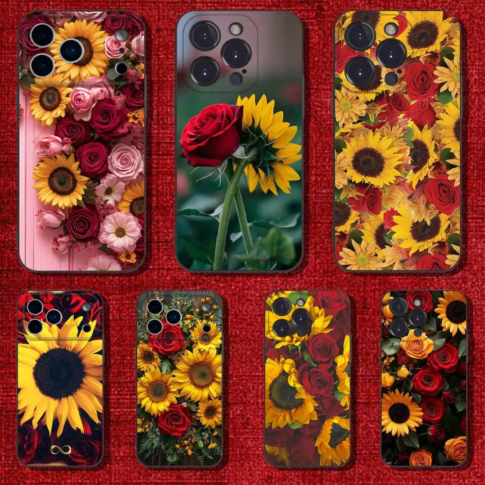 

Rose And Sunflower Phone Case For iPhone 17,16,15,14,13,12,Pro,Max,Plus,E,SE4,Air,Mini Black Soft Cover