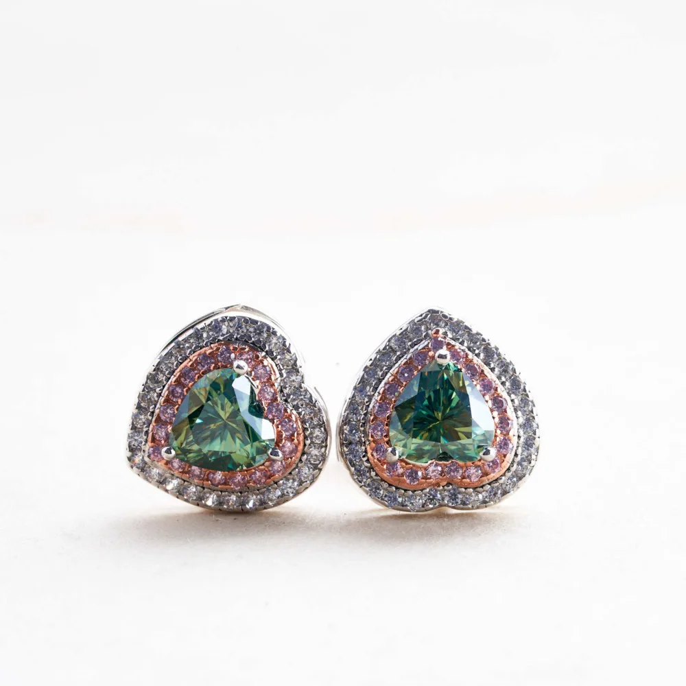 Joiashome S925 Set With 5mm Heart-shaped Teal Moissanite Earrings With GRA Certificate