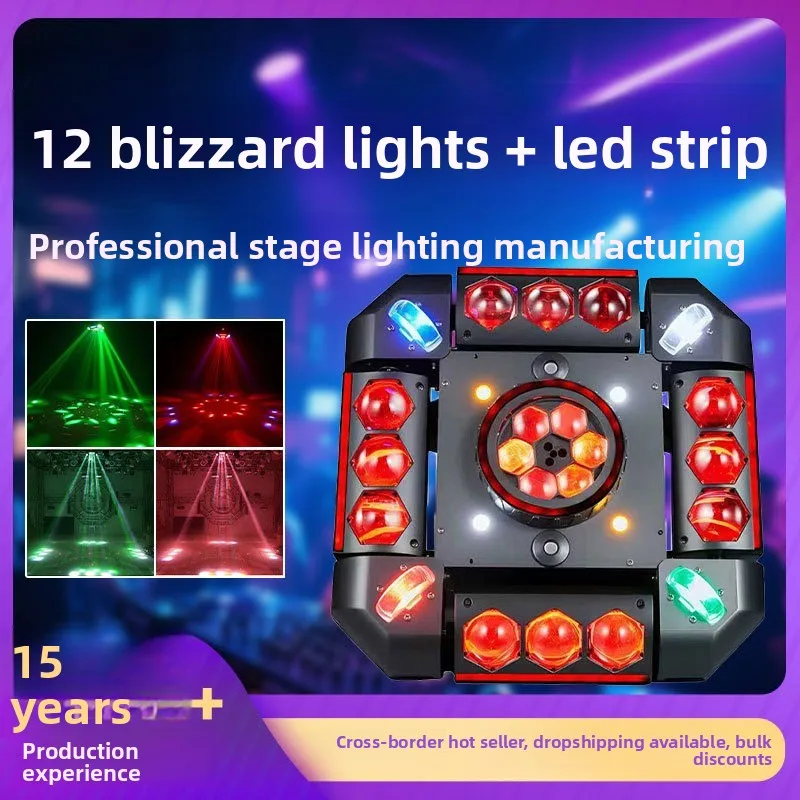 

12LED Blizzard Moving Head Light with Laser, Sound Activated RGB Stage Lamp for Wedding Bar KTV Party