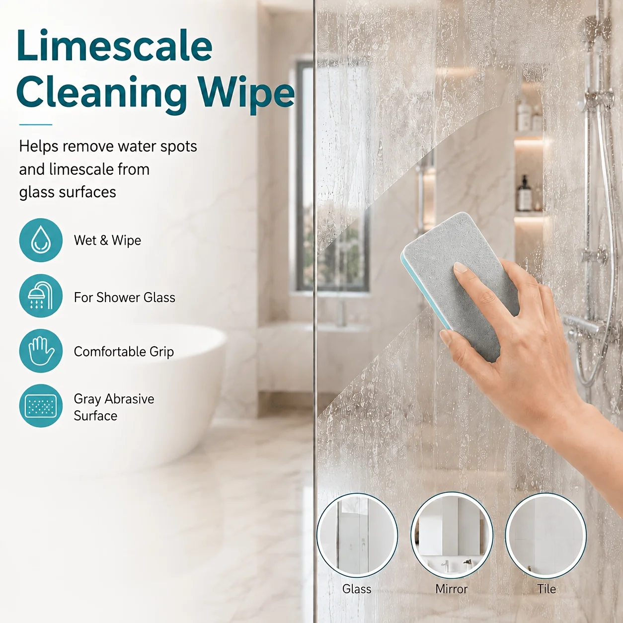 Limescale Cleaning Wipe Magic Sponge Eraser Reusable Cleaning Pad for Shower Glass Door Window Mirror Remove Hard Water Stains