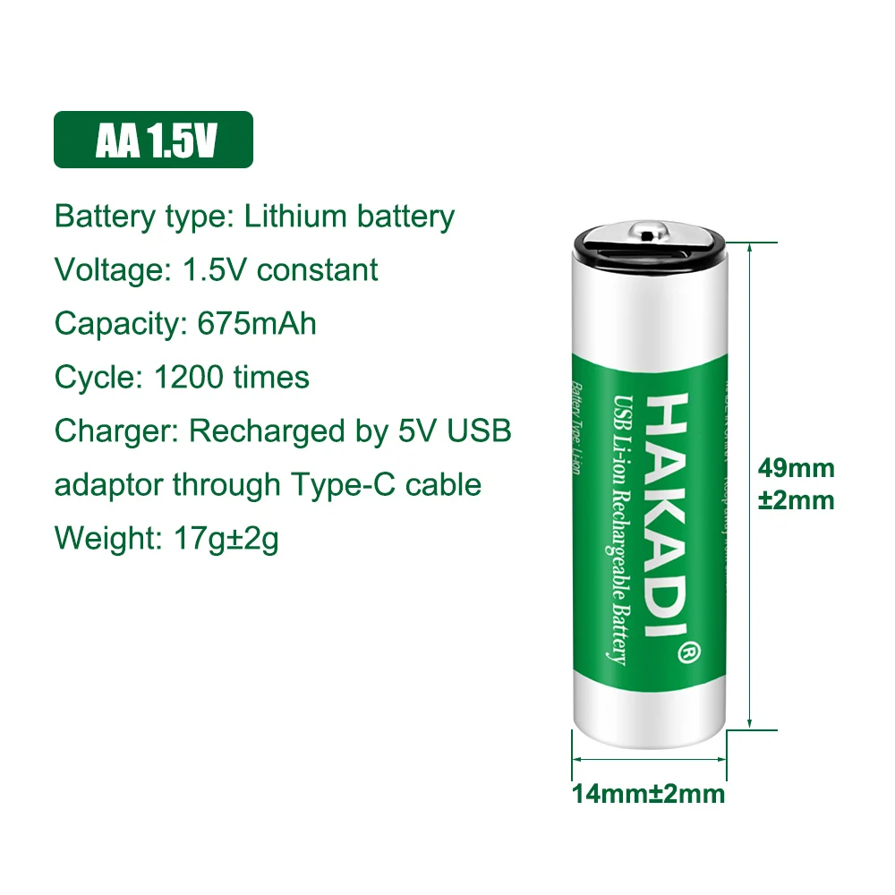 AA Lithium Battery 1.5V 2500mWh Batteries Rechargeable with 2 in 1 USB Charging Cable  for toy KTV Household Electronic Device