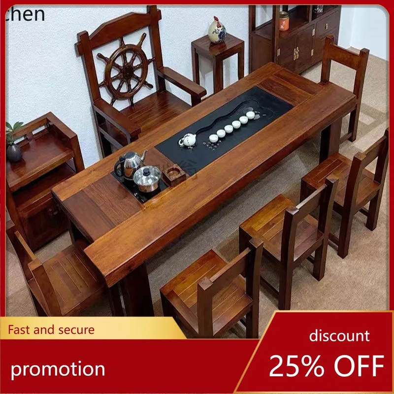 ZML Tea Table and Chair Set Solid Wood Tea Table Living Room Chinese Style Integrated Tea Table