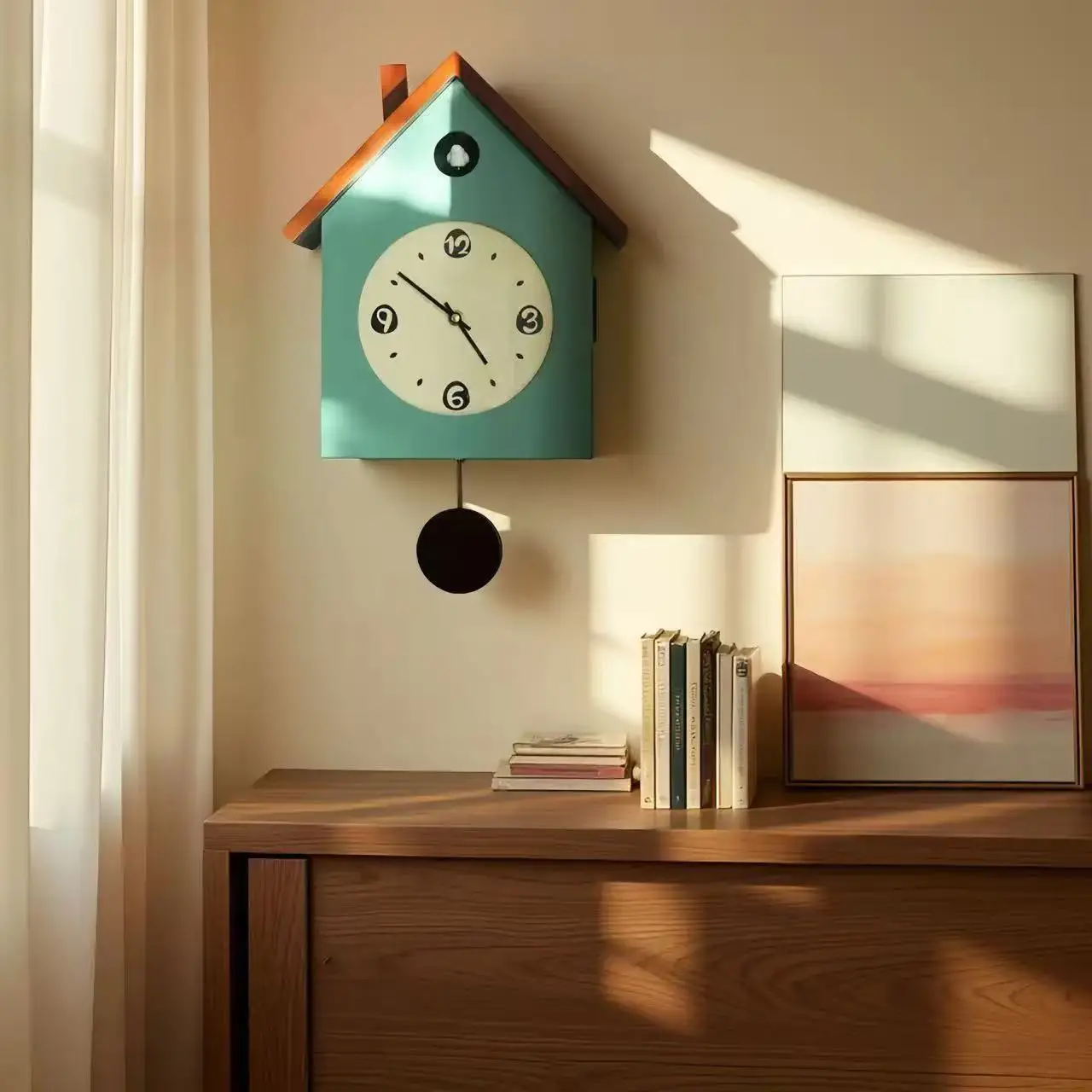 Wood Creativity Wall Clock Modern Design Wall Stickers House Decoration Living Room Decoration Cuckoo Clock Bird Swing Clock