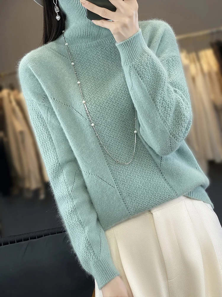 100% Mink Cashmere Women Turtleneck Sweater Autumn Winter Long Sleeve Pullover Cashmere  Knitted Jumper Fashion Female Clothing