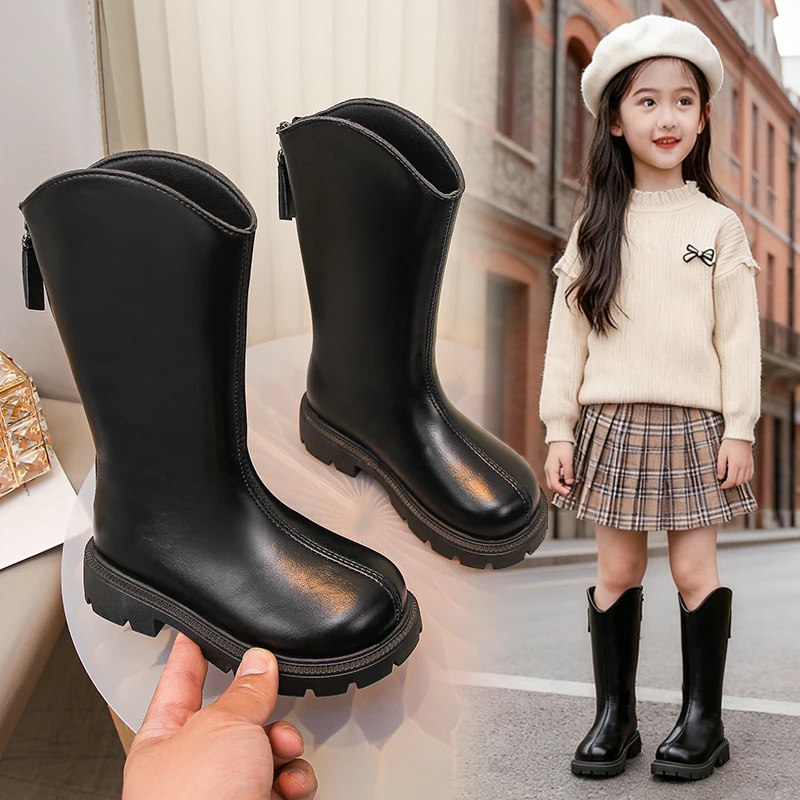 

2025 Autumn Winter New Children High Quality Warm High Boots for Girls Anti-slippery Keep Warm Versatile Leather Boot