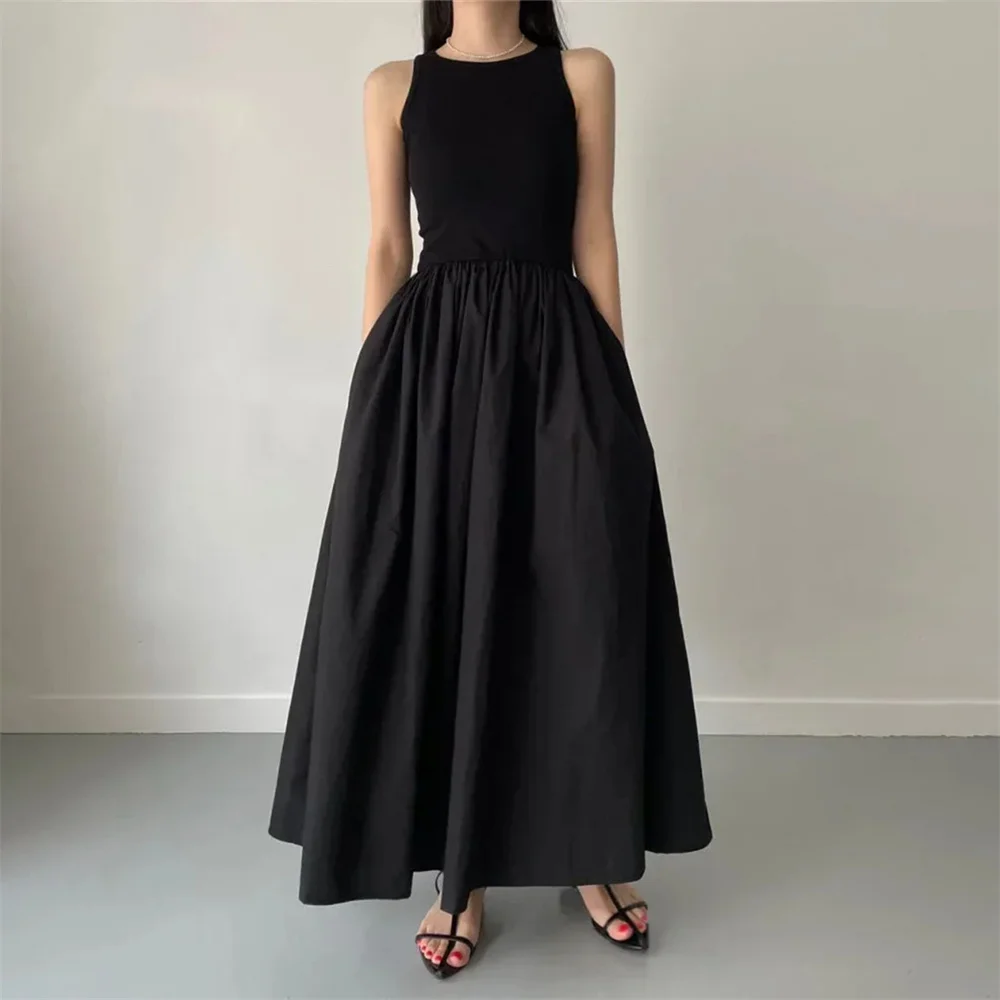 

ROYET Простое черное вечернее платье длиной до щиколотки без рукавов с круглым вырезом трапециевидной формы, классическое платье для выпускного вечера, новое индивидуальное платье 2025