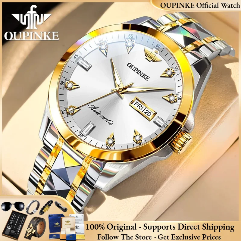

OUPINKE 3286 Мужские часы Классические полностью автоматические механические часы с сапфировым зеркалом Вольфрамовая сталь Водонепроницаемые мужские роскошные часы с датой