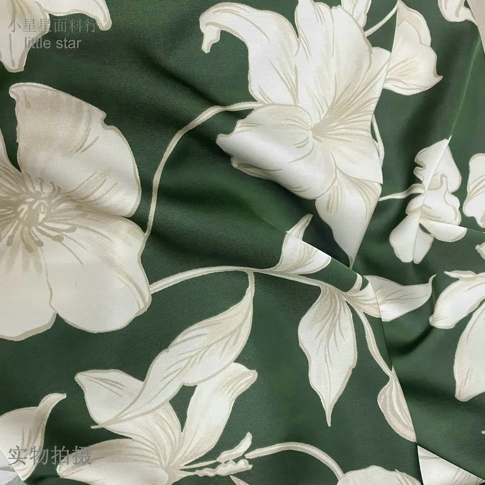 Acetate Flower Cotton Printing and Dyeing Vertical Soft Acetate Fabric Anti-Wrinkle Summer Clothing and Dress Green Silk Fabric