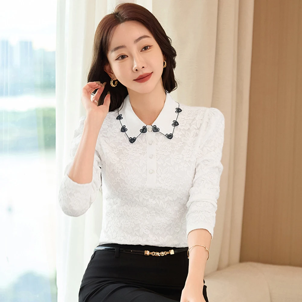 النبيذ الأحمر قميص طويل الأكمام للنساء الخريف والشتاء جديد الراقية مزاجه الدانتيل المرأة حجم كبير سليم صالح رداء علوي غير رسمي #3