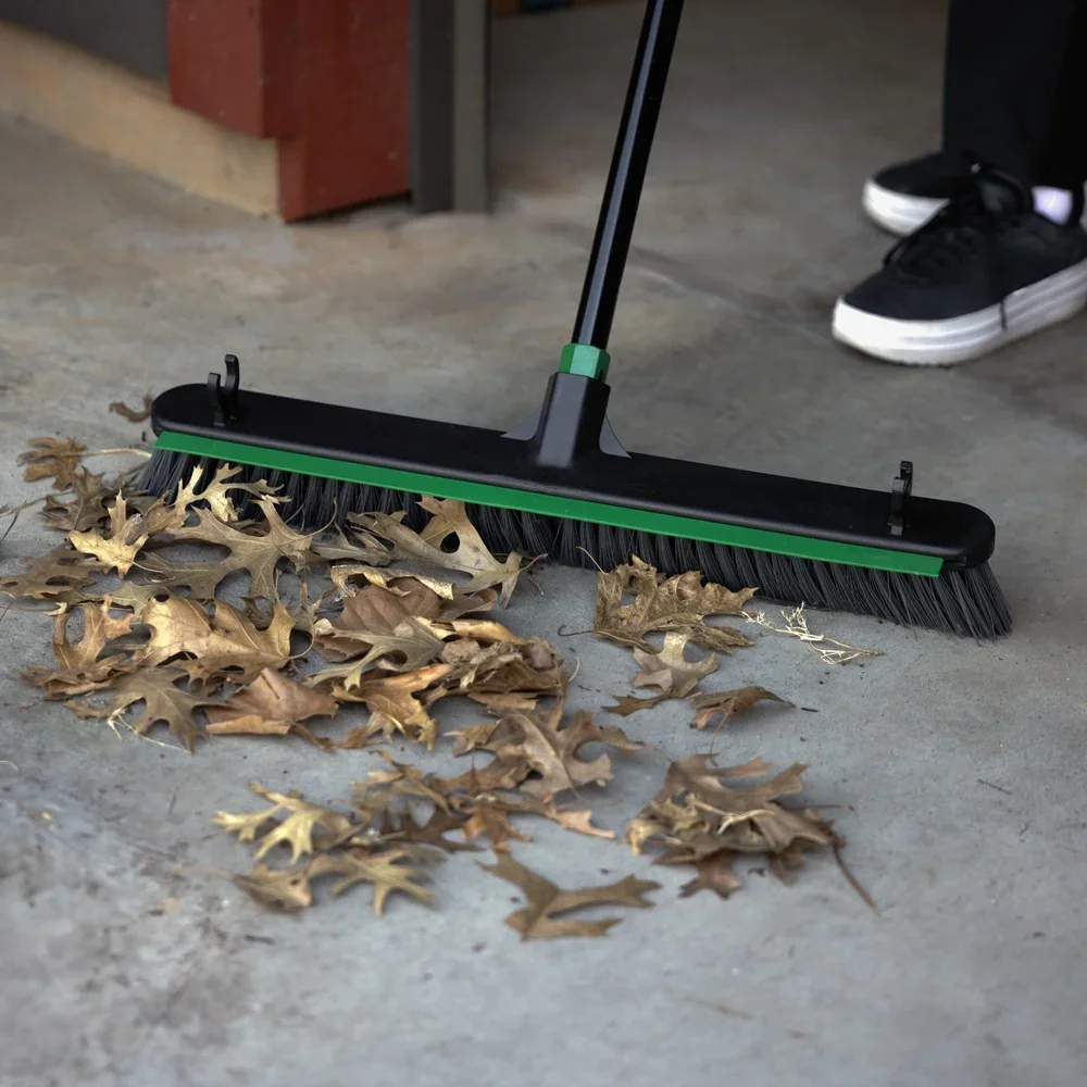 

24 Inch Push Broom Heavy Duty Cleaning Tool Stiff Bristles Indoor Outdoor Efficient Sweeping Garage Patio Warehouse Dust Debris