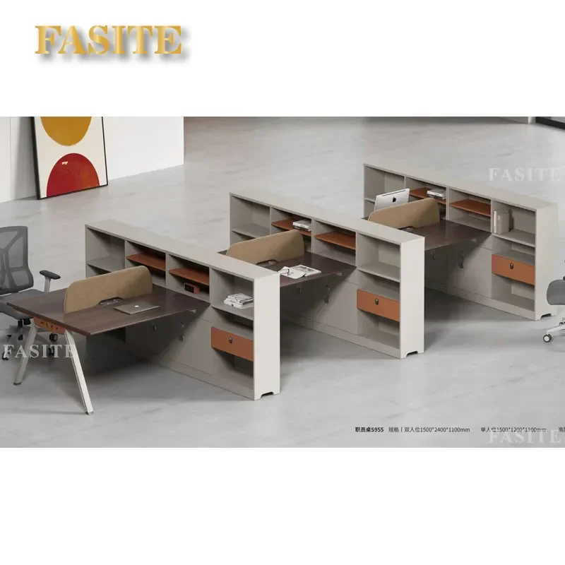 For Office Desk and Chair Combo  Modern Simple Financial Workstation with Side Cabinet Staff Table Card Seat