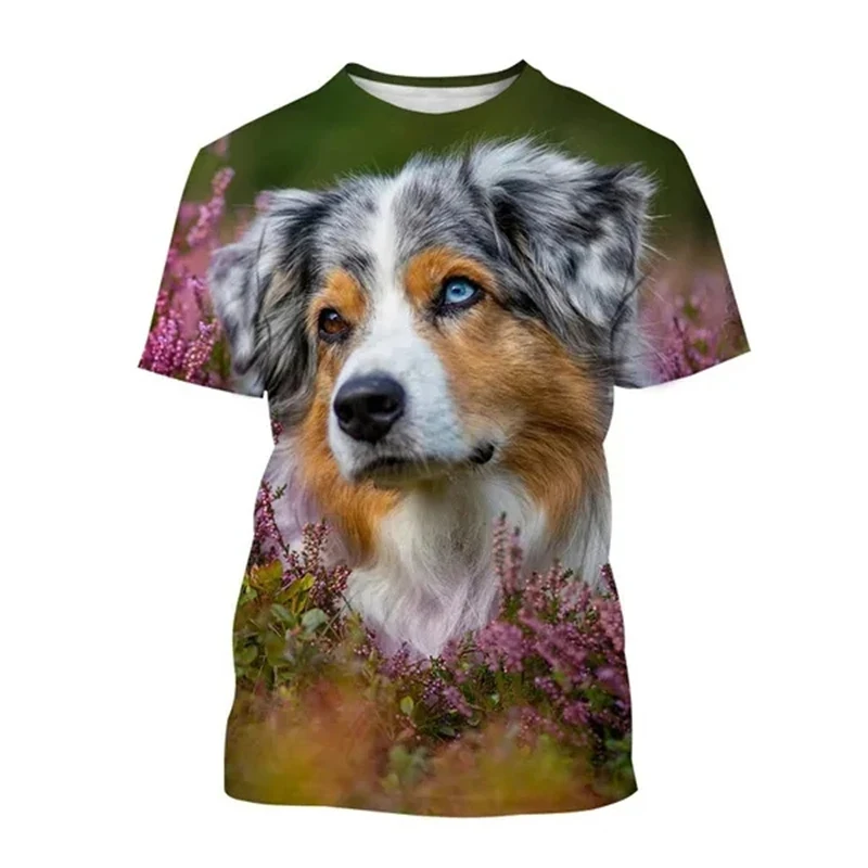 Australian Shepherd Dog 3D Print T-Shirts Streetwear Men Women Fashion Oversized Short Sleeve T Shirt Kids Tees Tops Clothing