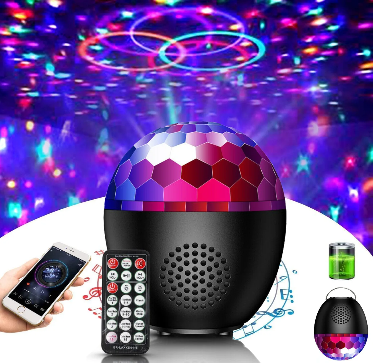 

Bluetooth small magic ball light LED stage with sound box crystal disco party bouncy atmosphere projection gift thing