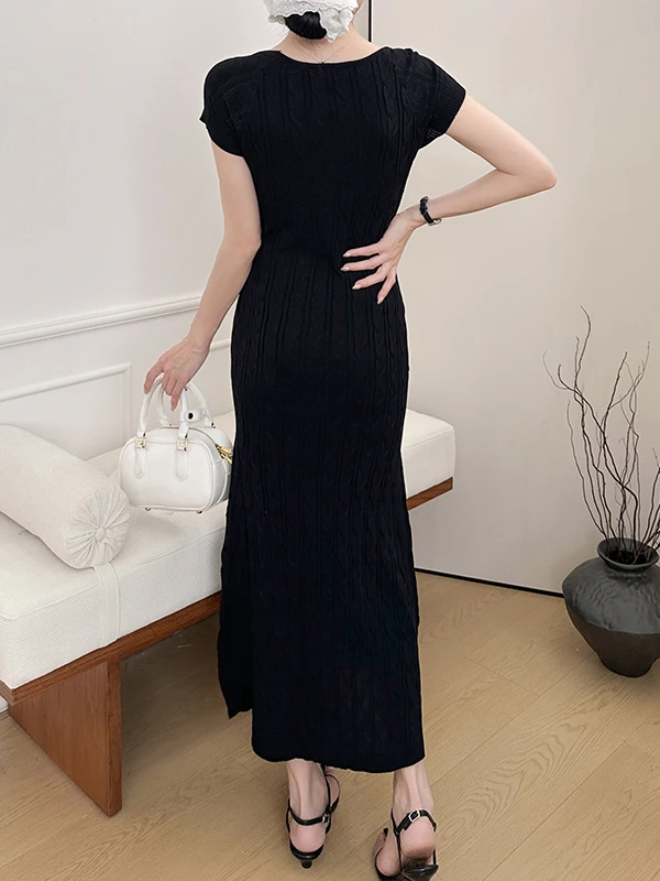 Pure Desire Sexy Square Ne ort Sve Knitted Dr Women's Summer High-End Slim Fit Midi Skirt Bodycon Dr