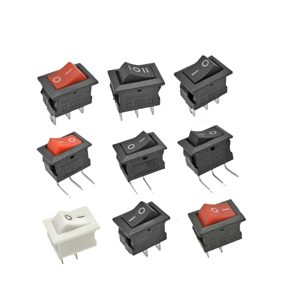 5/10PCS KCD11 Rocker Switch 10*15mm Mini Push Button Switch ON-OFF / ON-OFF-ON 2 Pins / 3 Pins 3A 250VAC / 6A 125VAC 10x15mm