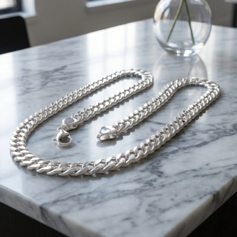 Luxury-Style 925 Sterling Silver 50CM 8MM Double-Tie Side-View Necklace in Stock