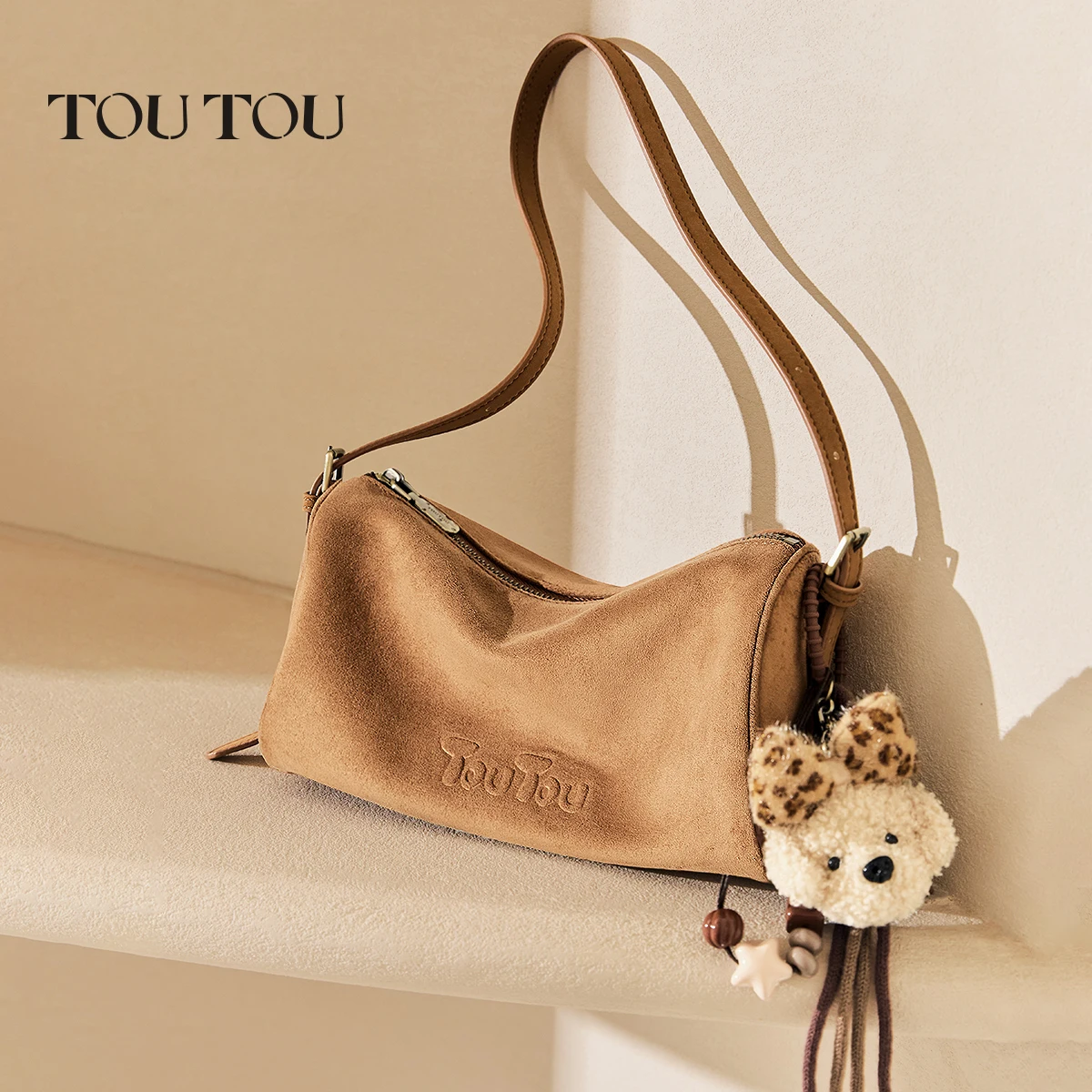 

TOUTOU New Brown Cylinder Bag - Large Capacity Underarm Bag, Shoulder/Crossbody Style, Ideal for Commute & Birthday Gift