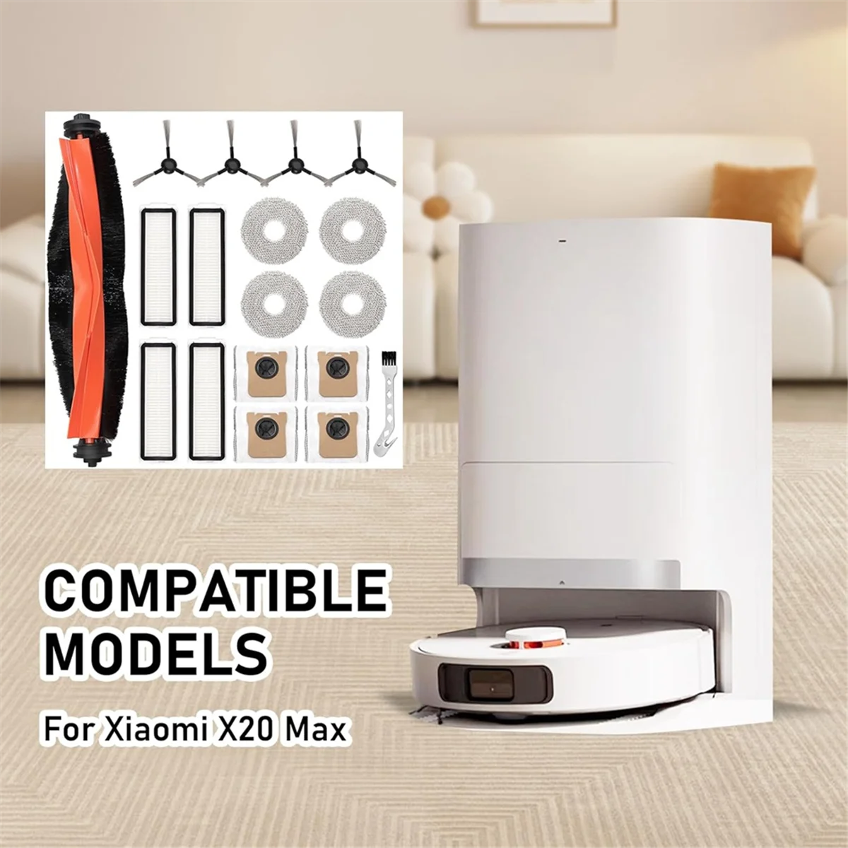 Ensemble d'accessoires pour aspirateur Xiaomi X20 Max, X20 Pro, pièce de rechange, brosse latérale principale, sacs à poussière pour vadrouille