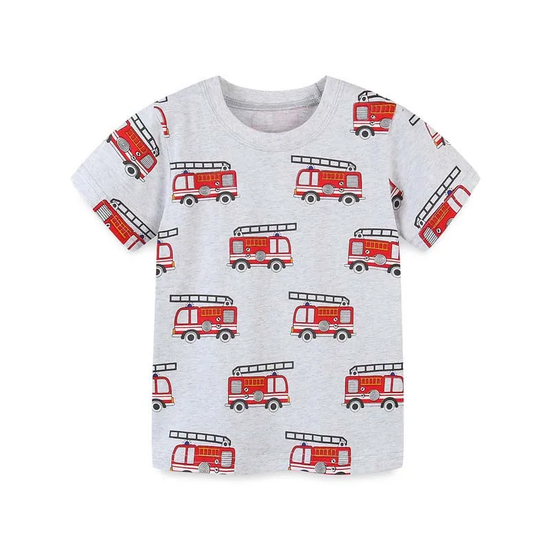 Jumping Meters 2-7T Children\'s Boys Girls T Shirts Cotton Rockets Print  Short Sleeve Baby Clothes Summer Toddler Kids Tees Tops