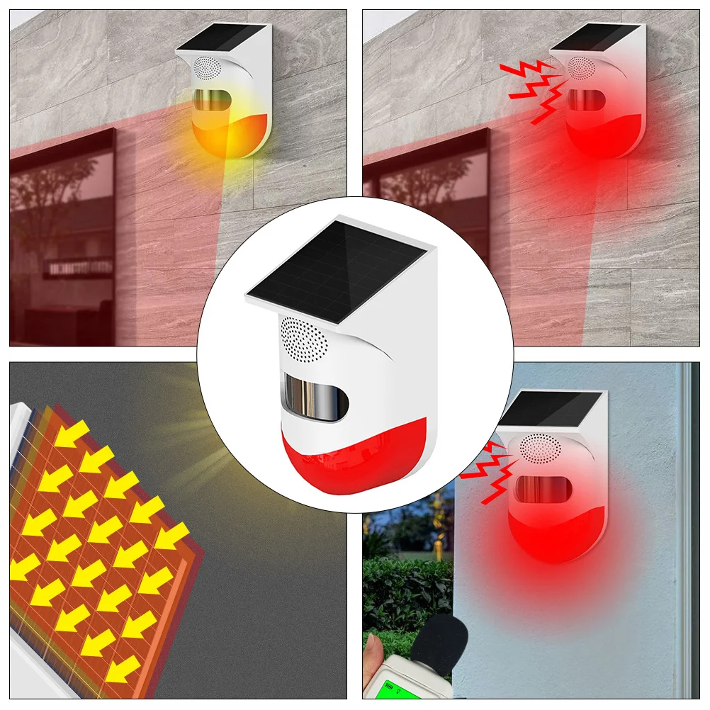 1Pcs Solar Outdoor Infrared Alarm Security White Red Intelligent Night Alert Solar Powered Home Security Sensor