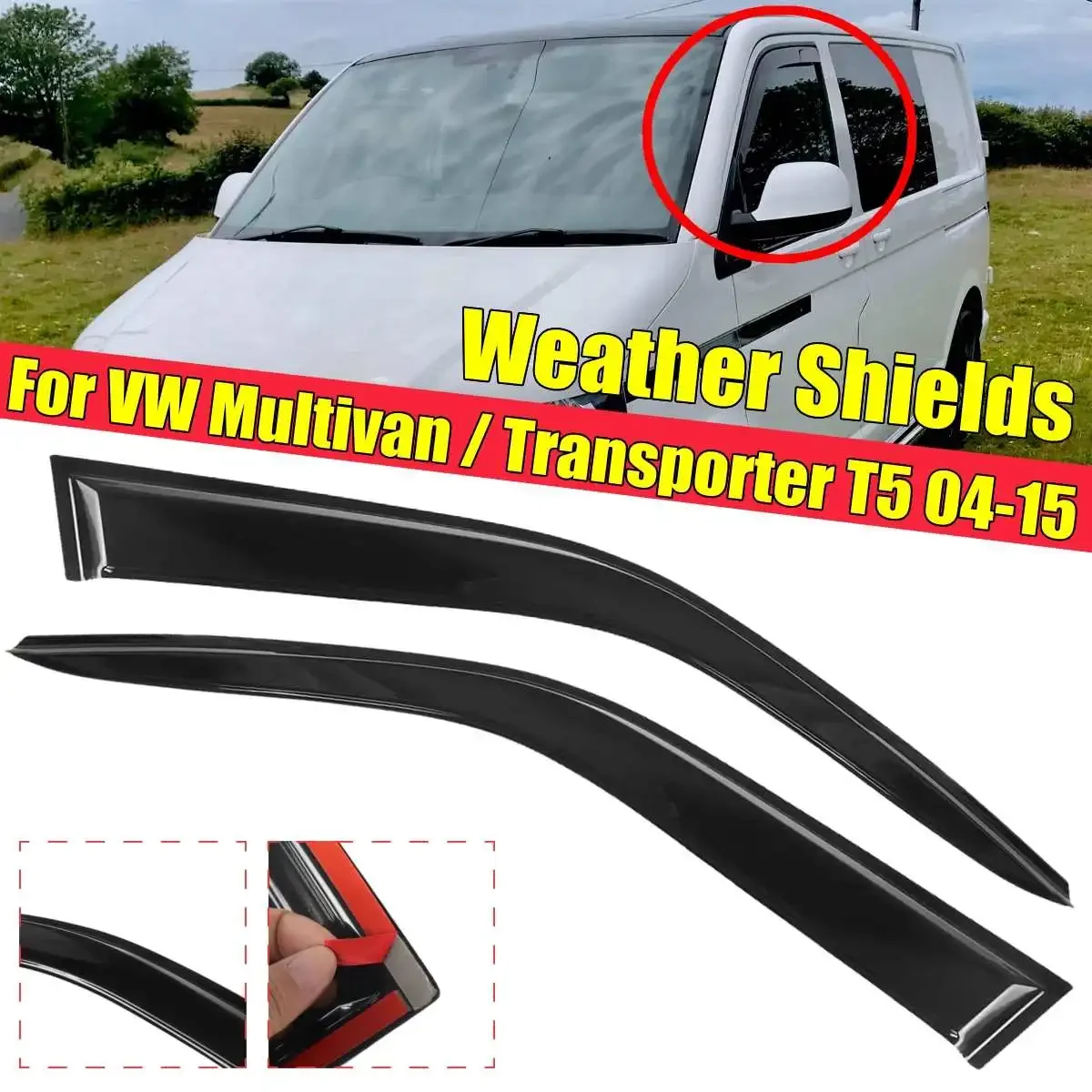 For VW Multivan Transporter T5 2004 2005 2006-2015 Front Car Window Wind Sun Rain Visor Tinted Windows Shield 2PCS Body Kit