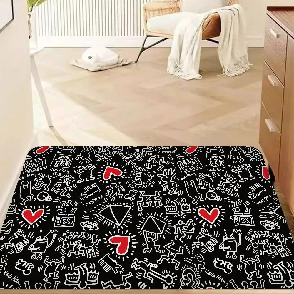 K-keith Art H-Haring Bathroom Mat Kids Room Bedroom Decoration Balcony Anti-Slip Doormat Living Room Bedside Area Rugs