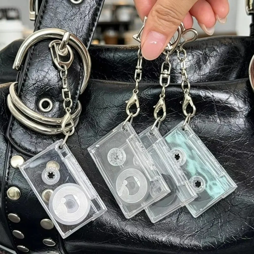 Magnetic Tape Clear Storage Box Keychain Clear Box Commemorative Gifts Magnetic Tape Key Holder Mini DIY Backpack Pendant