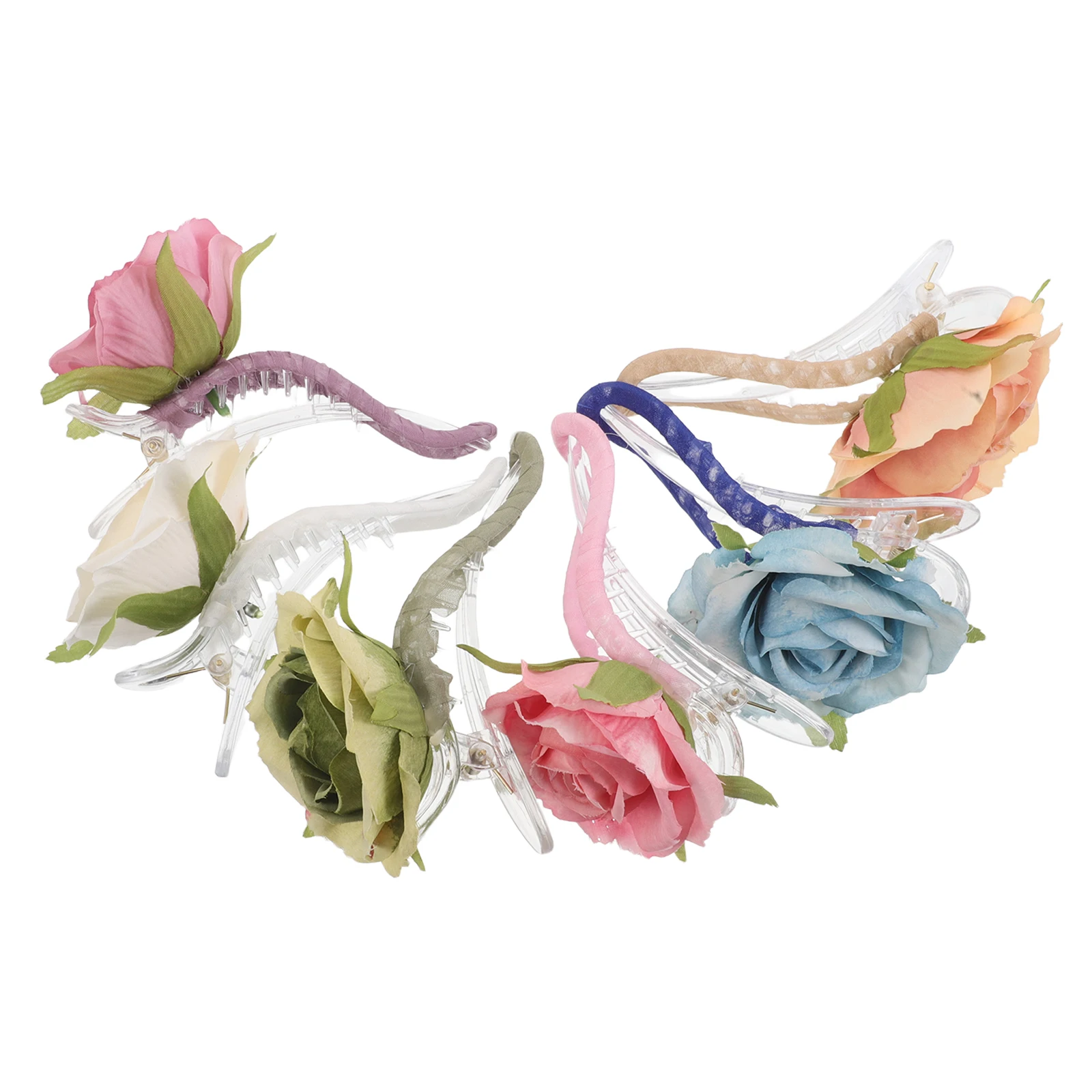 

6pcs Artificial Flower Hairpin Realistic Rose Clips Lightweight Non Slip Duckbill Bangs Bride Floral Accessories