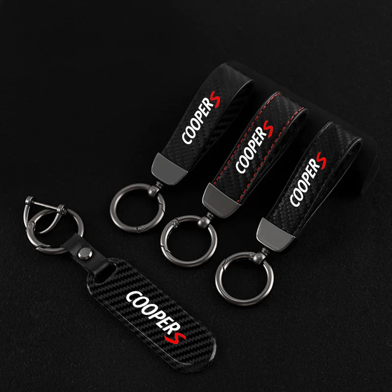 Carbon fiber Leather car keychain horseshoe buckle jewelry key chain For Mini Cooper One S JCW R55 R56 R50 R53 R60 F55 F56 Count