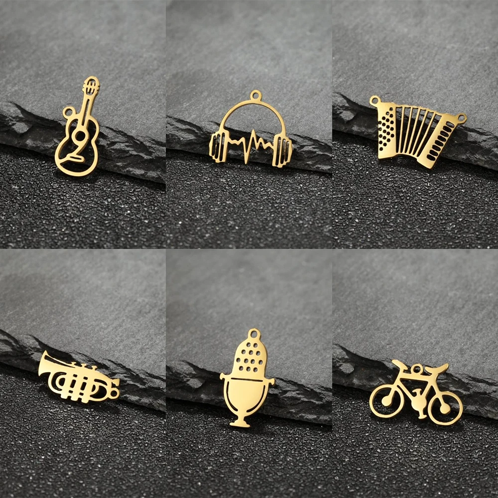 5Pcs/Lot Classical Musical Instrument Diy Dangle Charms For Women Stainless Steel Pendant Jewelry Creation Materials Wholesale