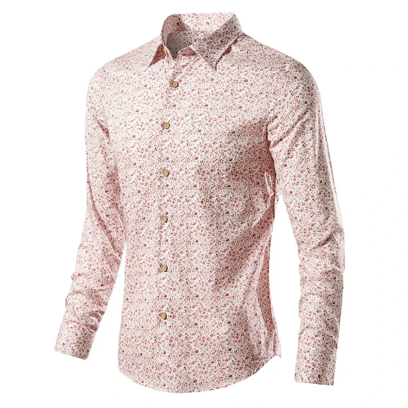 New Men's Long Sleeve Hawaiian Shirts Cotton Casual Floral Casual Shirts Fashion Slim Print Male Beach Blouse Plus Size M-5XL
